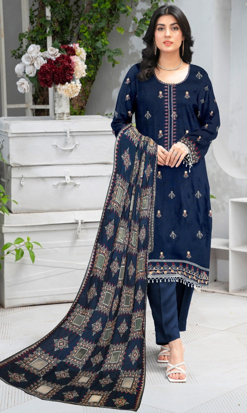 MUSHQ | DHANAK 3 PIECE UNSTICHED FULL HEAVY EMB SUIT WITH HEAVY EMB SHAWL FOR WINTER 2025-26