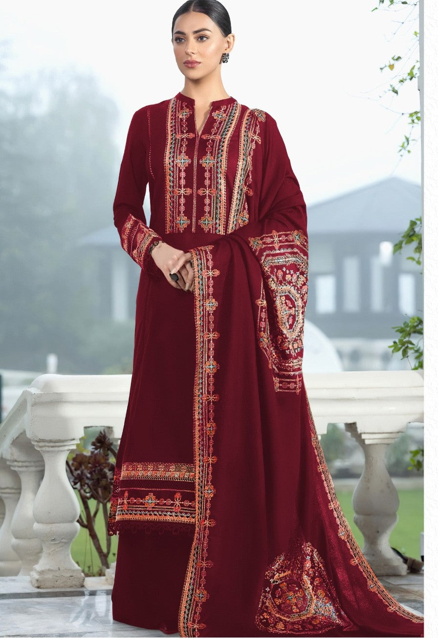 BAREEZE | DHANAK 3 PIECE UNSTICHED FULL HEAVY EMB SUIT WITH HEAVY EMB SHAWL FOR WINTER 2025-26