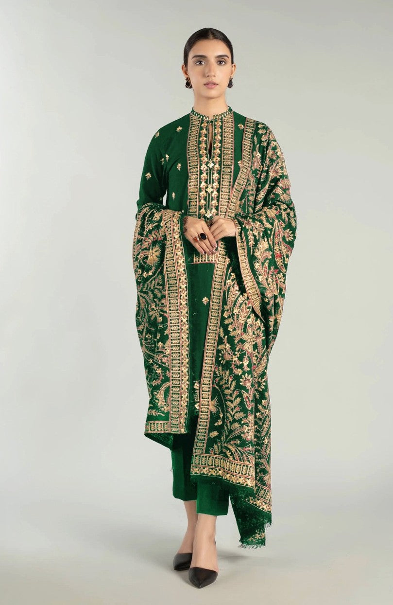 BAREEZE | DHANAK 3 PIECE UNSTICHED FULL HEAVY EMB SUIT WITH HEAVY EMB SHAWL FOR WINTER 2025-26