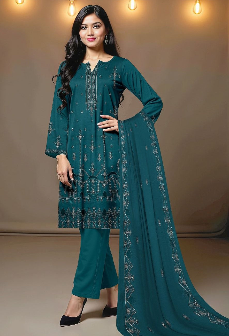 BAREEZE | DHANAK 3 PIECE UNSTICHED FULL HEAVY EMB SUIT WITH HEAVY EMB SHAWL FOR WINTER 2025-26