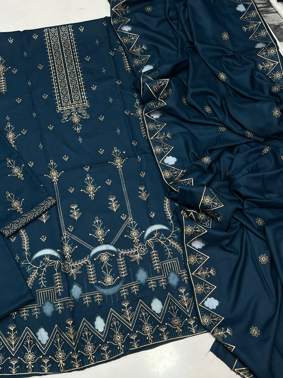 BAREEZE | DHANAK 3 PIECE UNSTICHED FULL HEAVY EMB SUIT WITH HEAVY EMB SHAWL FOR WINTER 2025-26