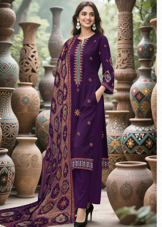 BAREEZE | DHANAK 3 PIECE UNSTICHED FULL HEAVY EMB SUIT WITH HEAVY EMB SHAWL FOR WINTER 2025-26