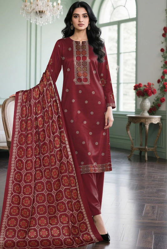 BAREEZE | DHANAK 3 PIECE UNSTICHED FULL HEAVY EMB SUIT WITH HEAVY EMB SHAWL FOR WINTER 2025-26