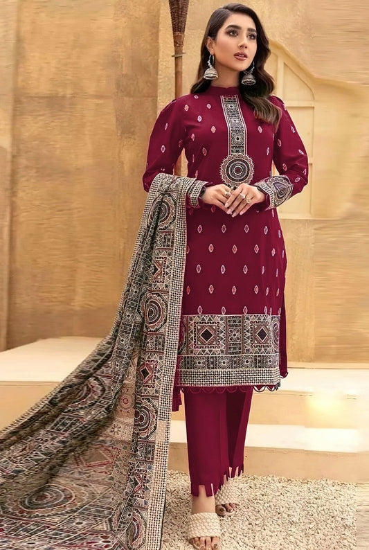 BAREEZE | DHANAK 3 PIECE UNSTICHED FULL HEAVY EMB SUIT WITH HEAVY EMB SHAWL FOR WINTER 2025-26