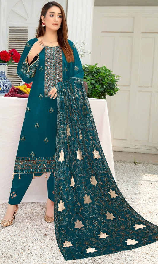 BAREEZE | DHANAK 3 PIECE UNSTICHED FULL HEAVY EMB SUIT WITH HEAVY EMB SHAWL FOR WINTER 2025-26