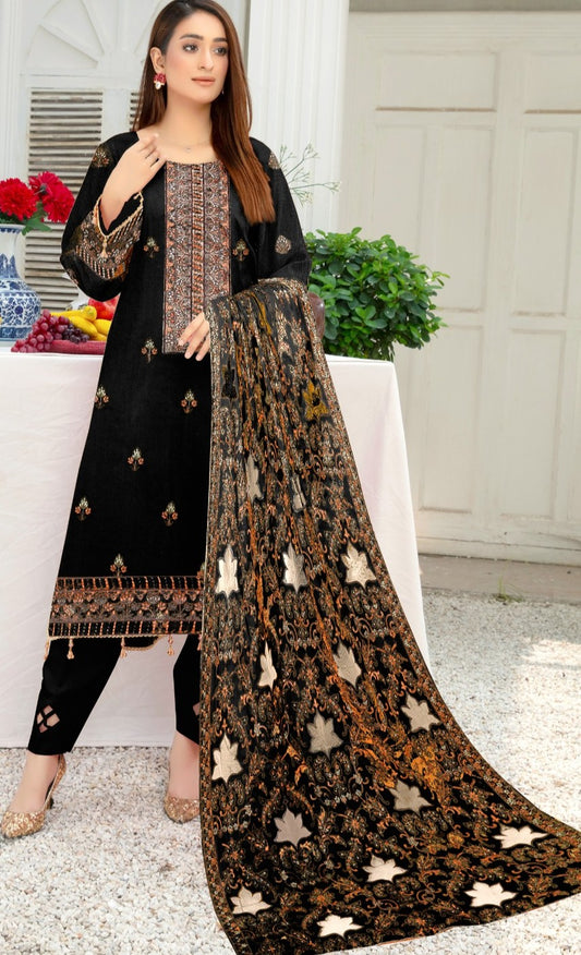 BAREEZE | DHANAK 3 PIECE UNSTICHED FULL HEAVY EMB SUIT WITH HEAVY EMB SHAWL FOR WINTER 2025-26