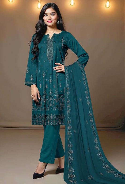 BAREEZE | DHANAK 3 PIECE UNSTICHED FULL HEAVY EMB SUIT WITH HEAVY EMB SHAWL FOR WINTER 2025-26