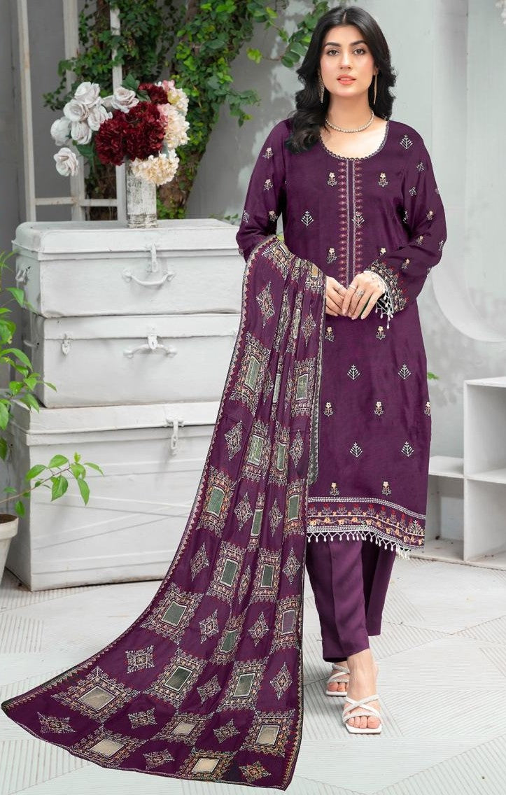 MUSHQ | DHANAK 3 PIECE UNSTICHED FULL HEAVY EMB SUIT WITH HEAVY EMB SHAWL FOR WINTER 2025-26